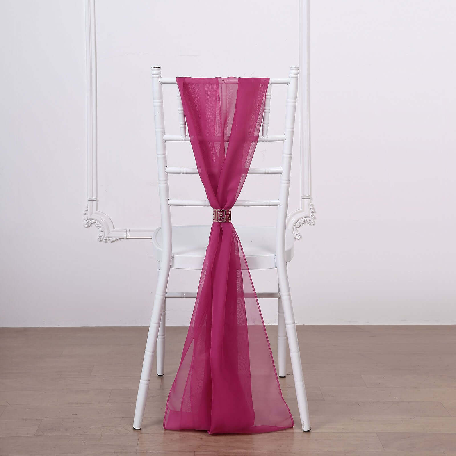 5 Pack Premium Chiffon Chair Sashes Fuchsia - Soft & Lightweight Designer Chair Bows 22"x78"