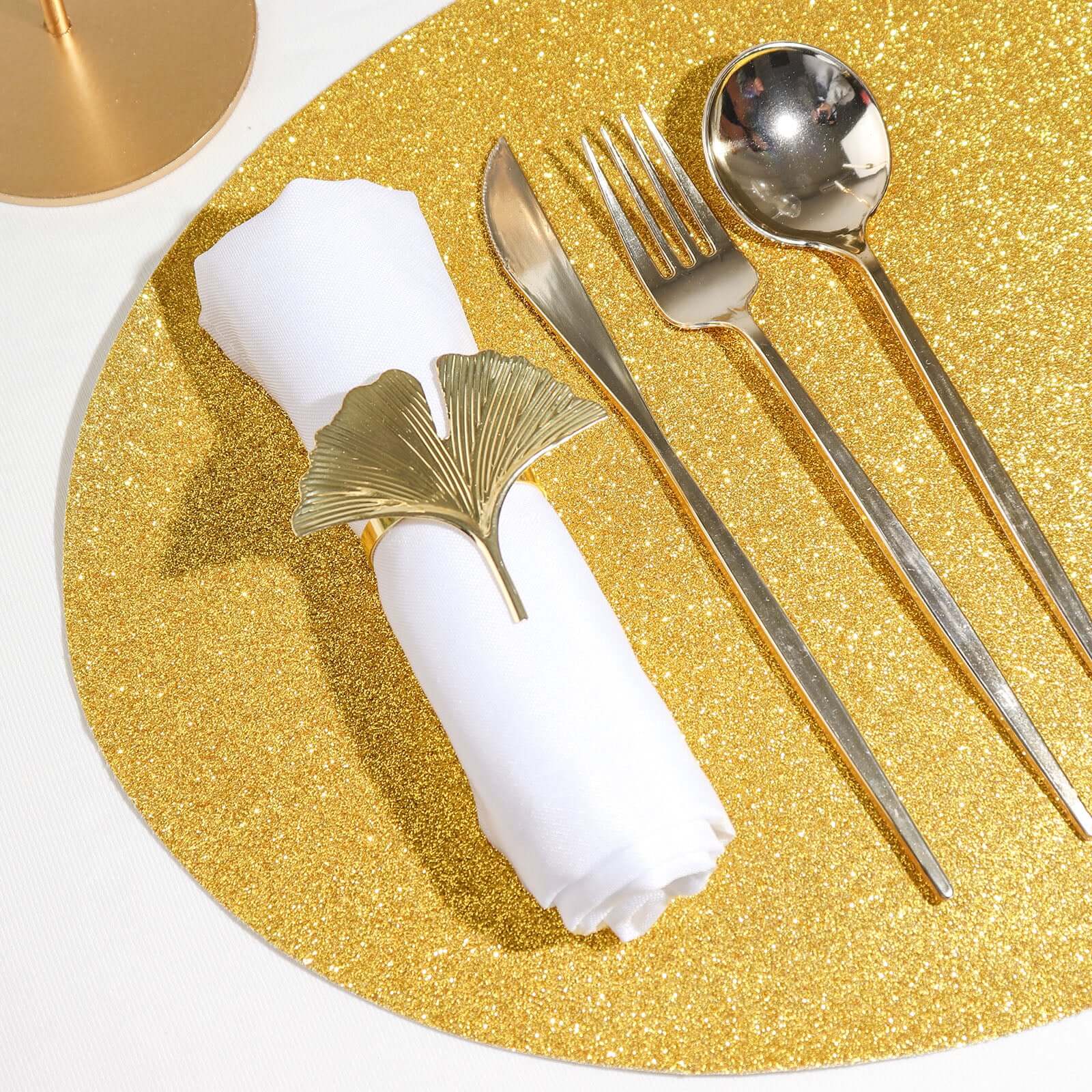 6-Pack Placemats Glitter Design Gold Sparkle Oval - Non-Slip Decorative Table Mats for Dining 12"x18"