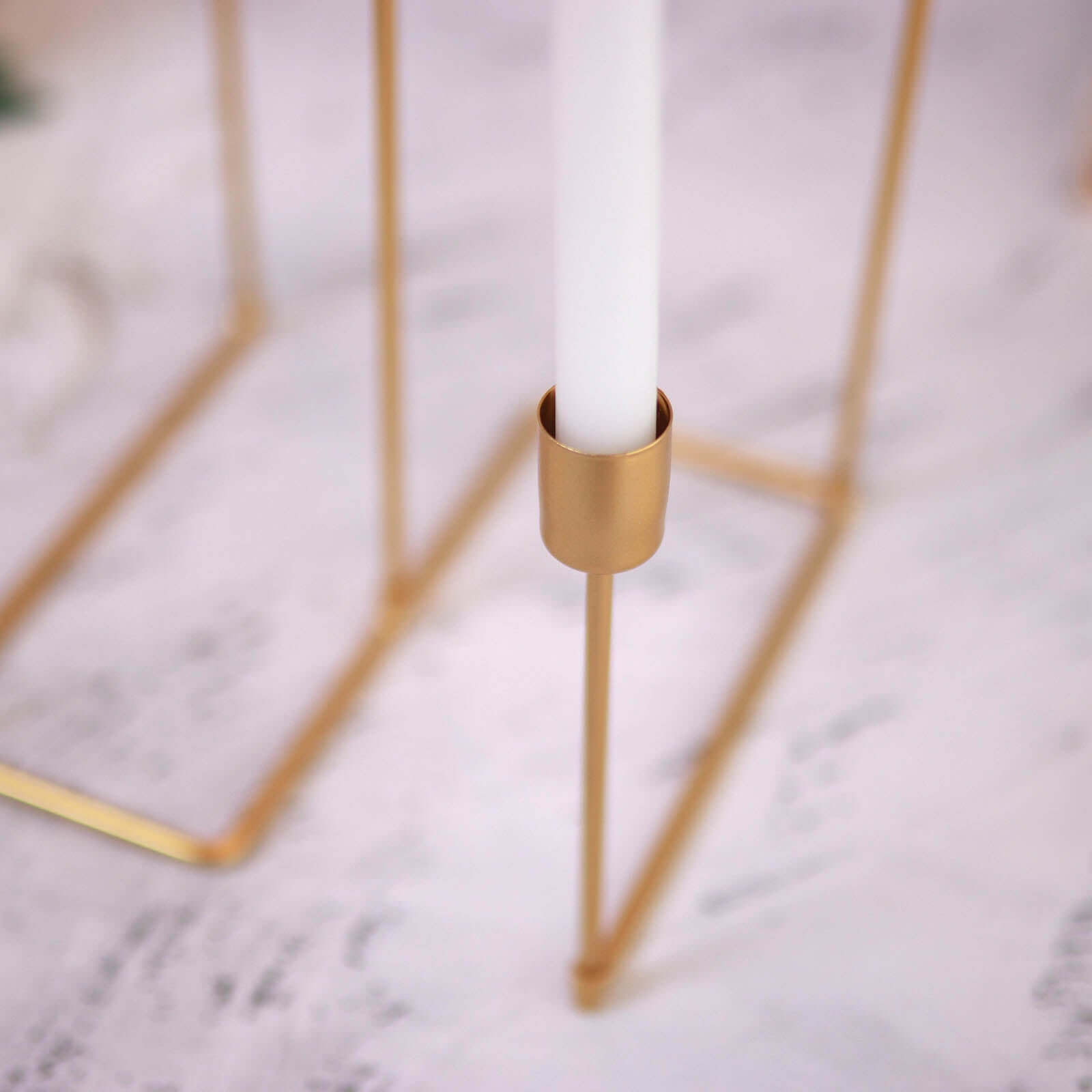 Taper Candle Holder Gold Metal 5-Arm Geometric Candelabra Design - Decorative Piece for Banquets and Celebrations 12"