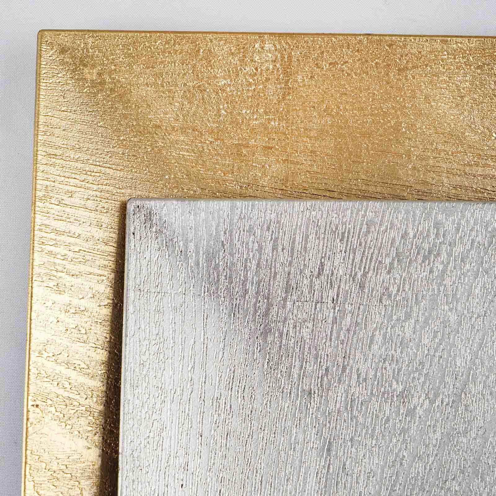 6-Pack Acrylic Square Charger Plates 12" in Gold with Embossed Wood Grain, Boho Chic Dinner Party Decor Charger Tableware