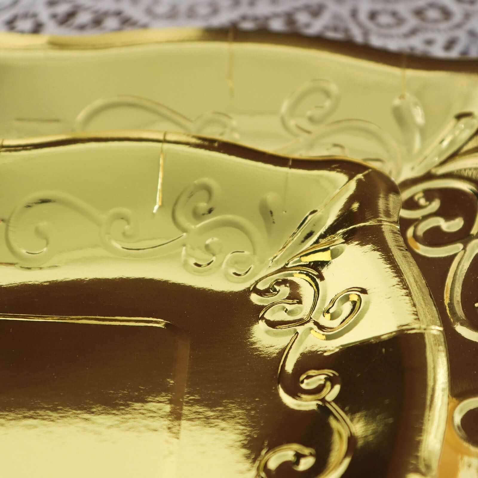 25-Pack Paper 7" Square Dessert Plates in Gold with Vintage Pottery Embossed Design - Shiny Metallic Disposable Appetizer Plates for Luxe Gatherings & Celebrations