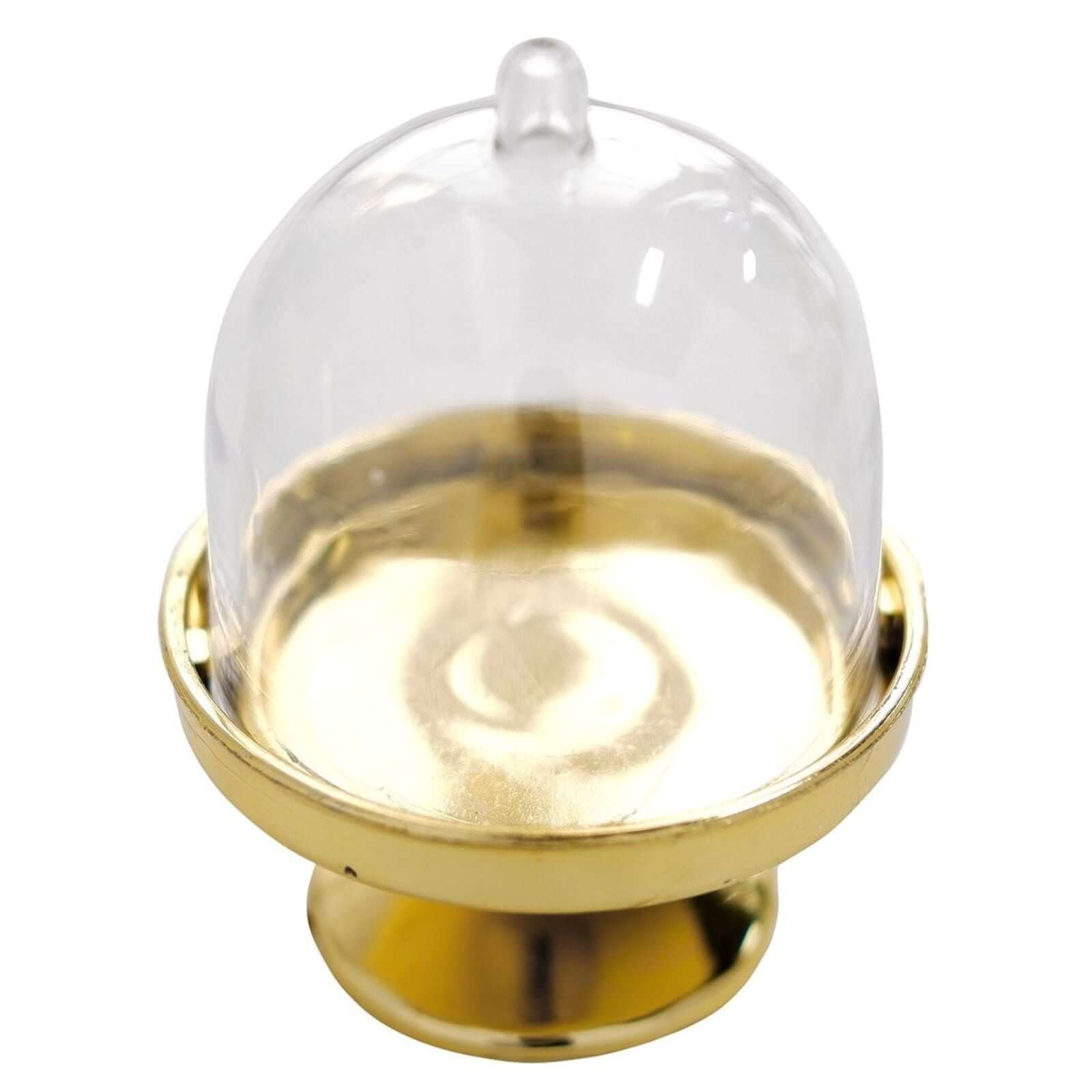12-Pack Fillable Mini Pedestal Candy Container Clear/Gold- Stylish Candy Treat Favor Containers with Dome Lid 3"