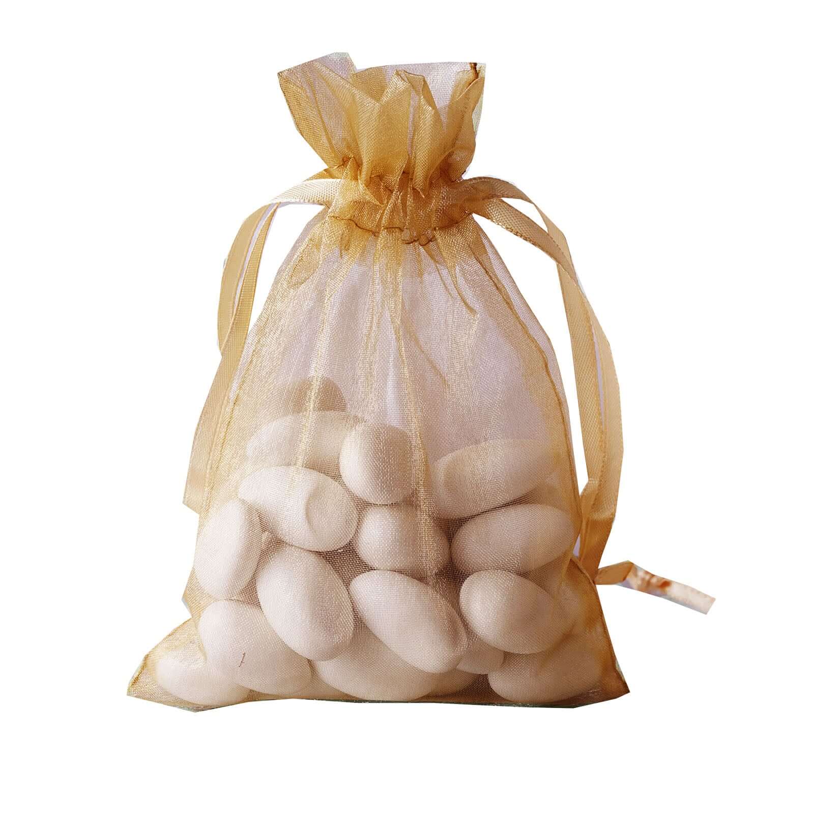 10 Pack 4"x6" Gold Organza Drawstring Wedding Party Favor Gift Bags