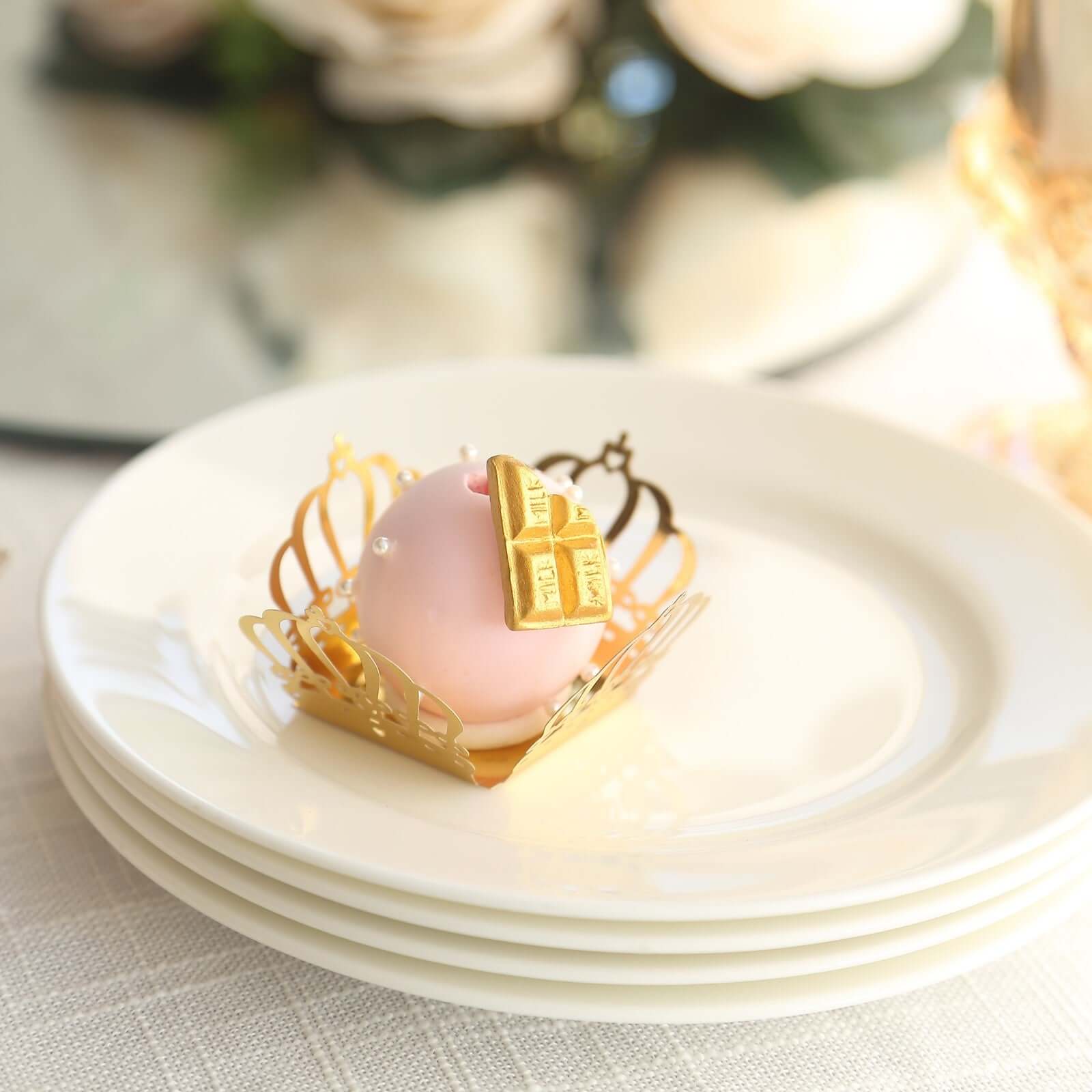 50-Pack Mini Paper Truffle Cup Liners Crown Square Design Metallic Gold - 225GSM Cupcake Tray Wrappers 4"