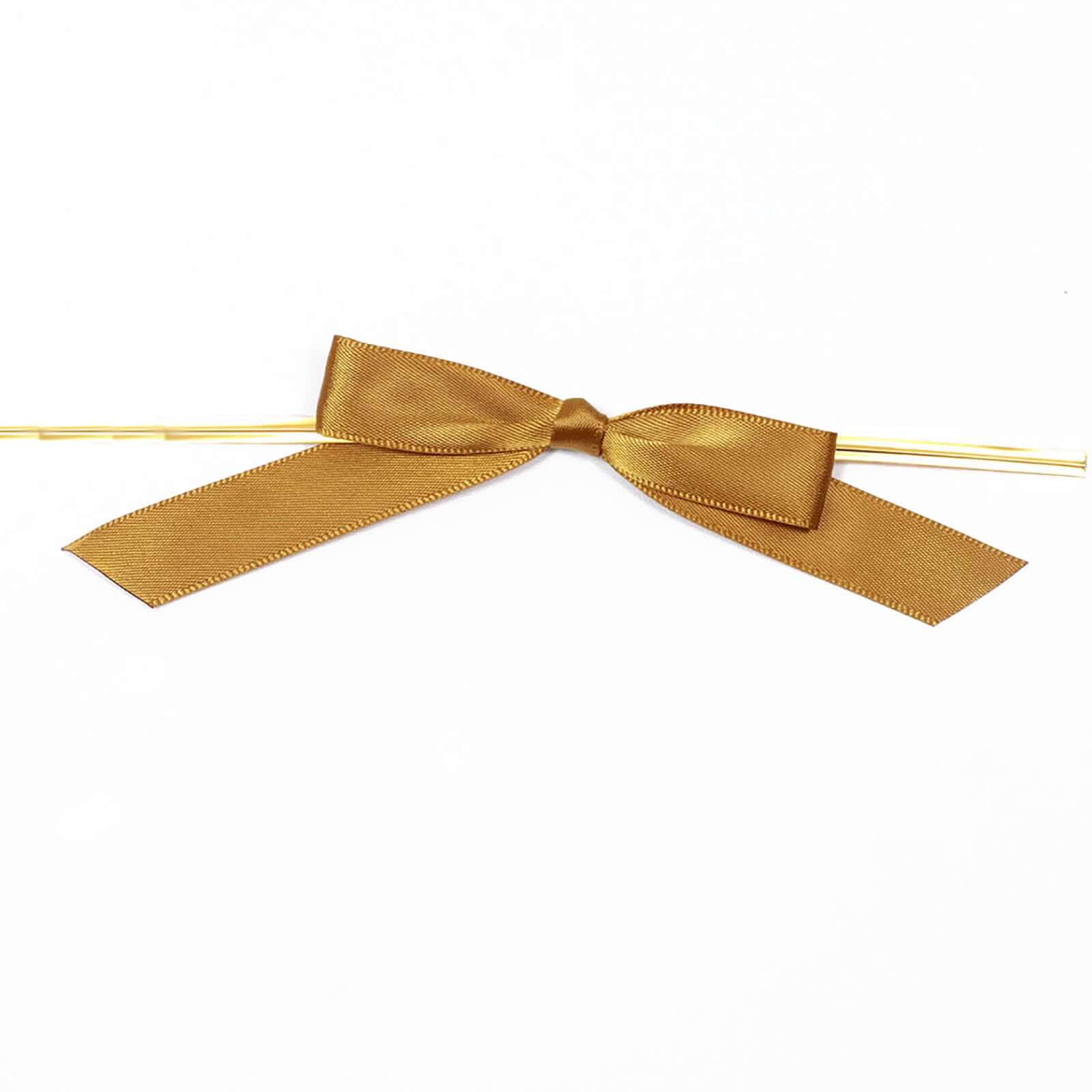50 Pcs 3" Satin Ribbon Bows With Twist Ties, Gift Basket Party Favor Bags Decor - Gold Classic Style