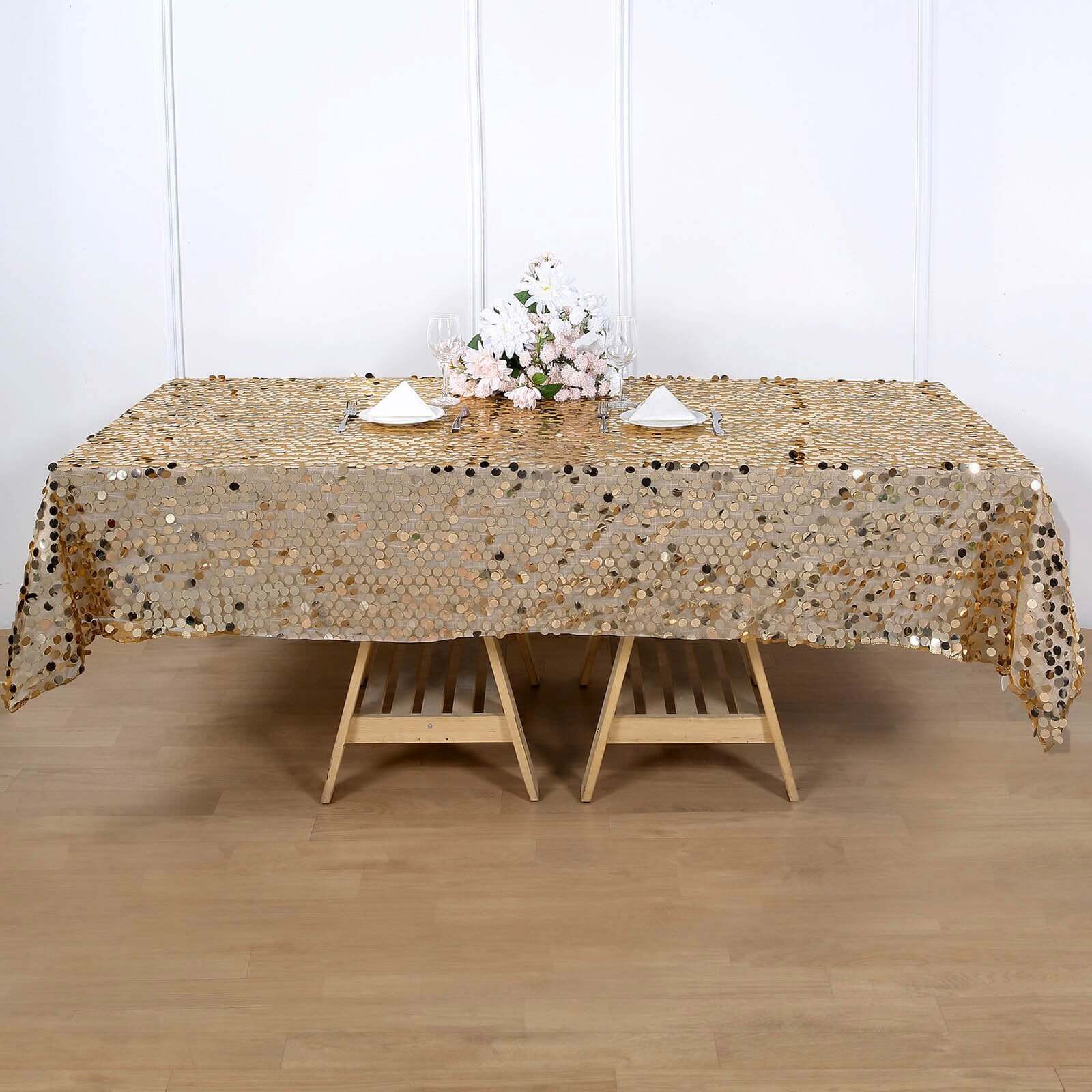 Sequin 60"x102" Rectangle Tablecloth Gold - Big Payette Table Cover
