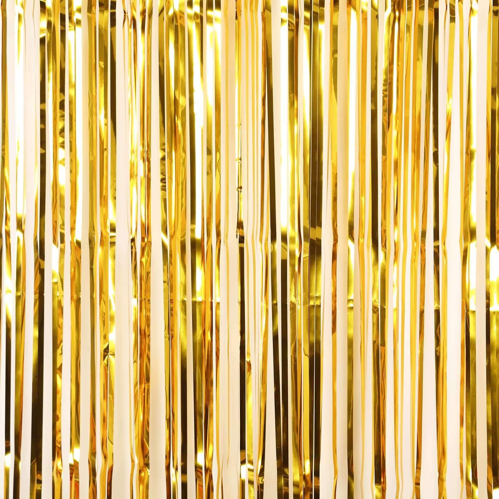 8ft Gold Metallic Tinsel Foil Fringe Doorway Curtain Party Backdrop