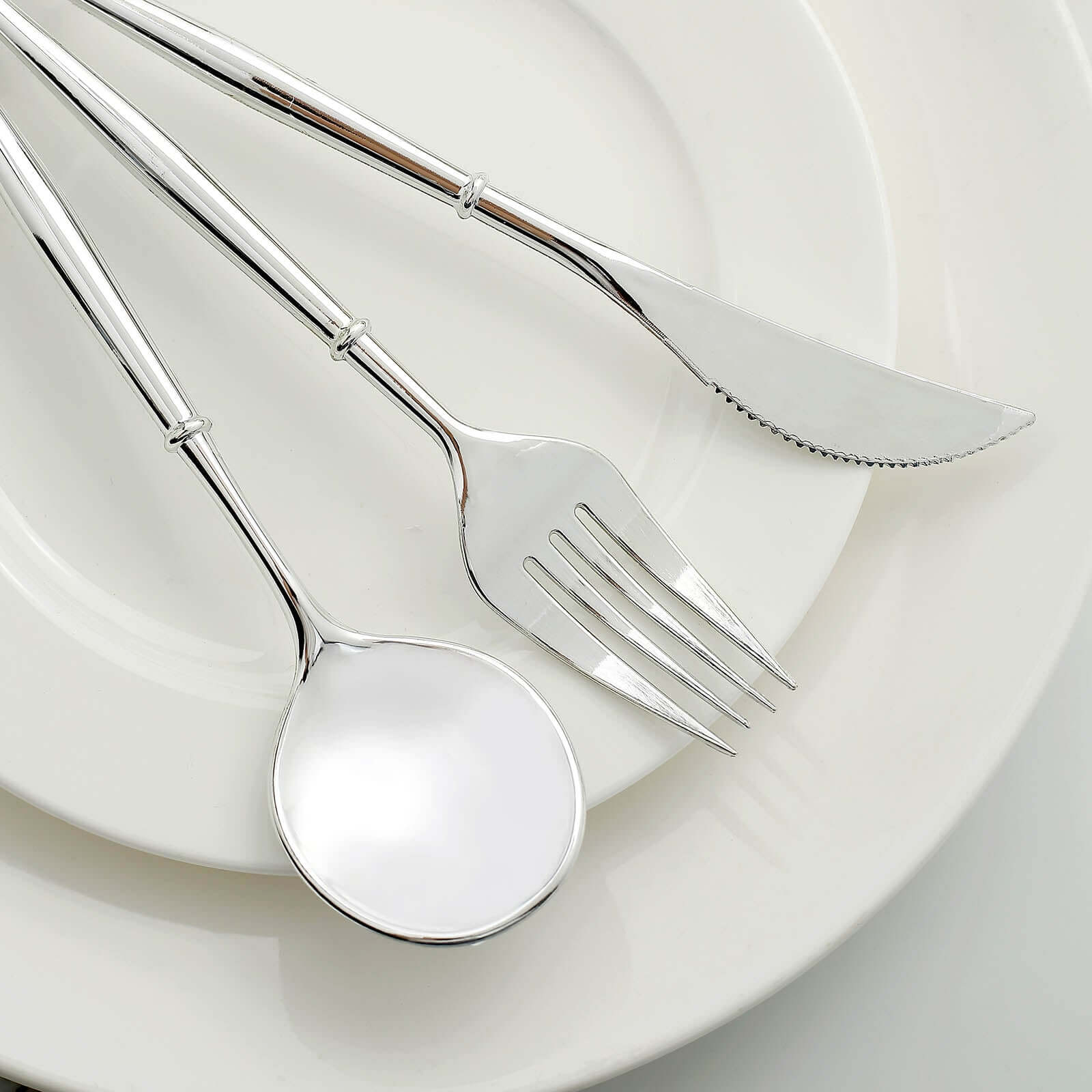 24-Pack Plastic Flatware Set in Silver - Heavy Duty Disposable Modern Silverware 8"