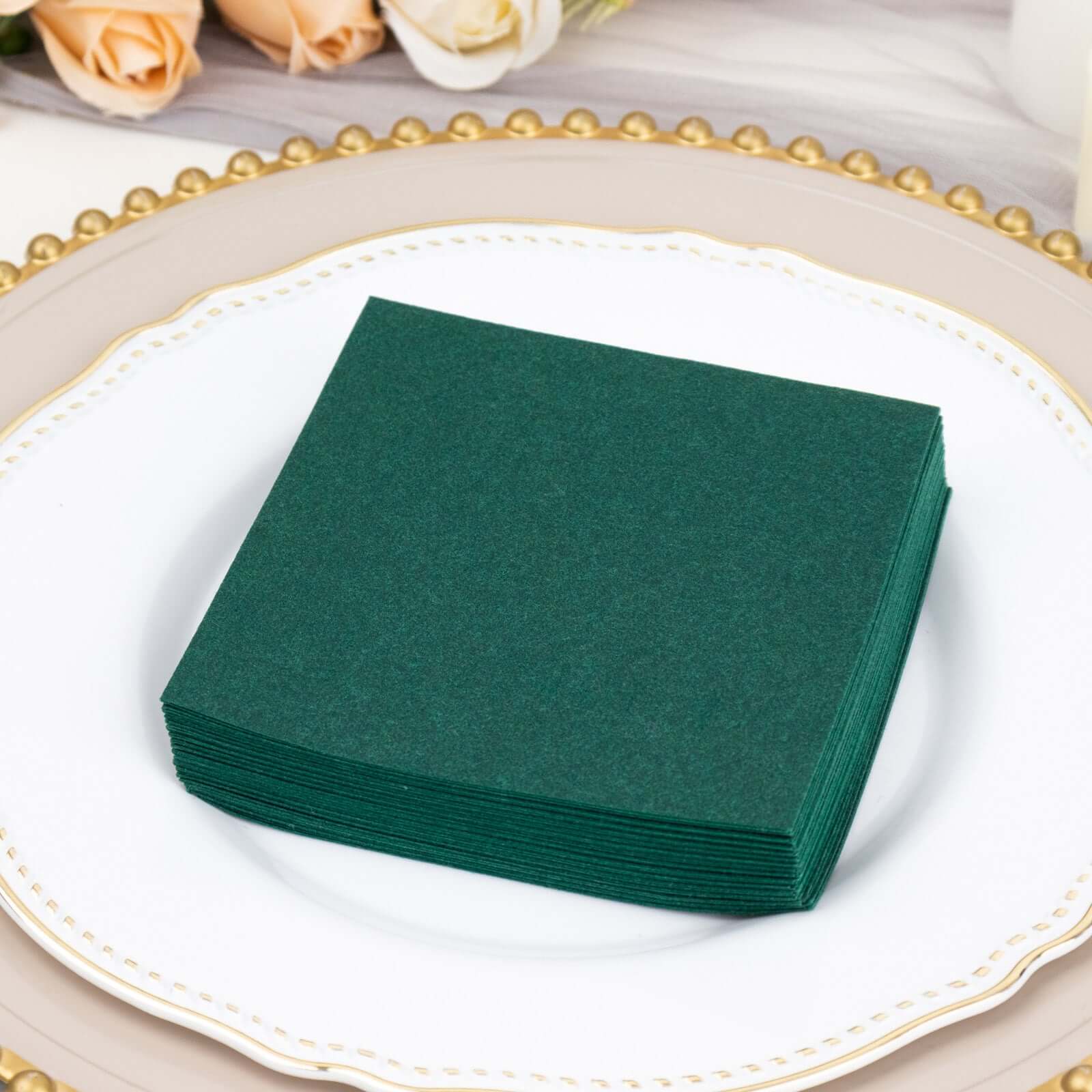20-Pack Paper Linen-Like Cocktail Napkins Hunter Emerald Green - Disposable 5"x5" Airlaid Soft Napkins