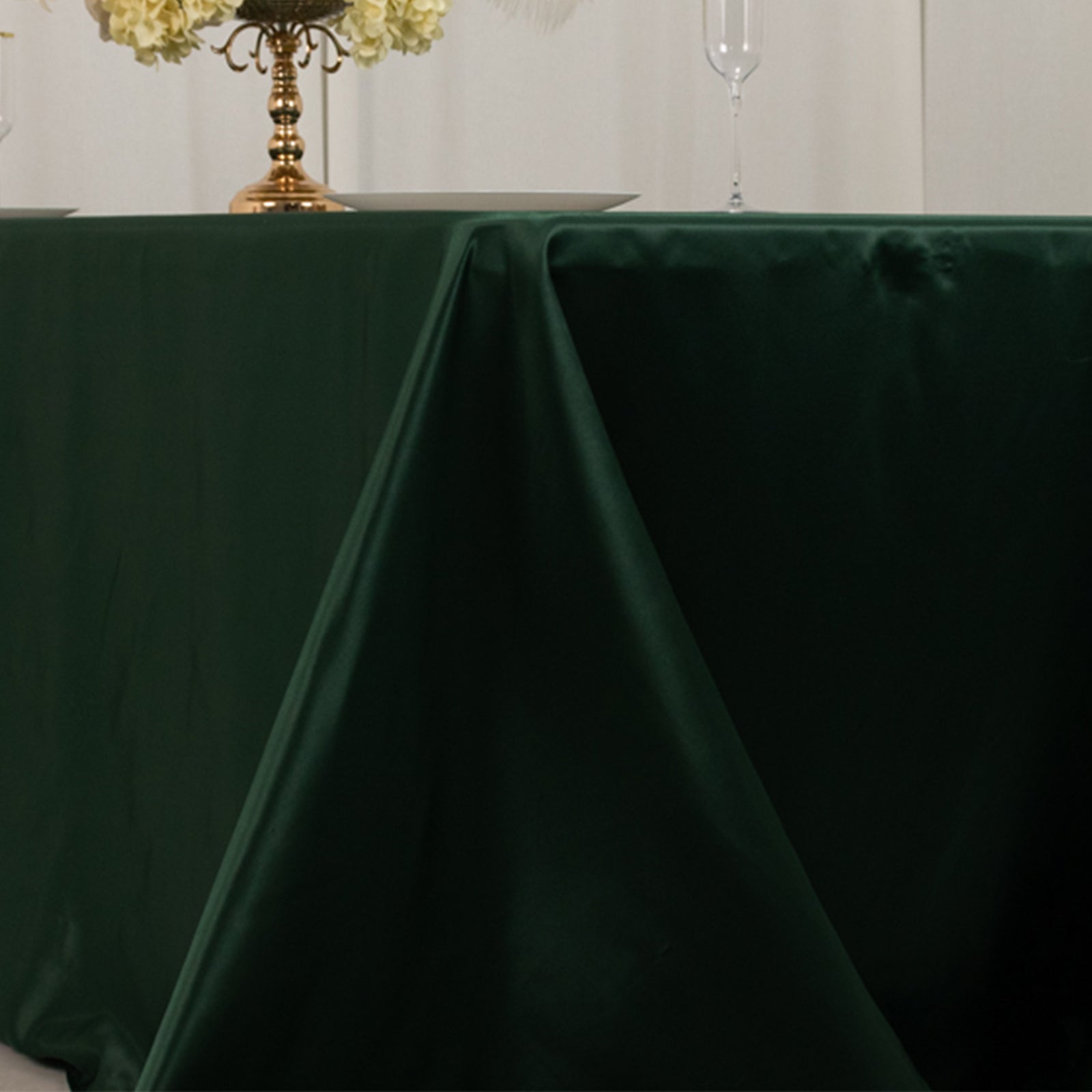 Lamour Satin 90"x132" Rectangle Tablecloth Hunter Emerald - Soft & Silk-Like Seamless Table Cover