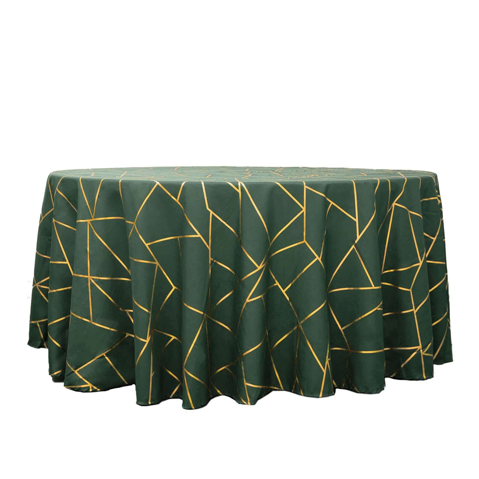 Polyester 120" Round Tablecloth Hunter with Gold Foil Geometric Pattern Wrinkle-Resistant Seamless Table Cover