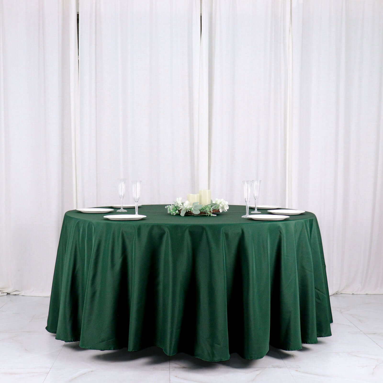 Polyester 120" Round Tablecloth Hunter Emerald Green - Seamless Wrinkle-Resistant Table Cover