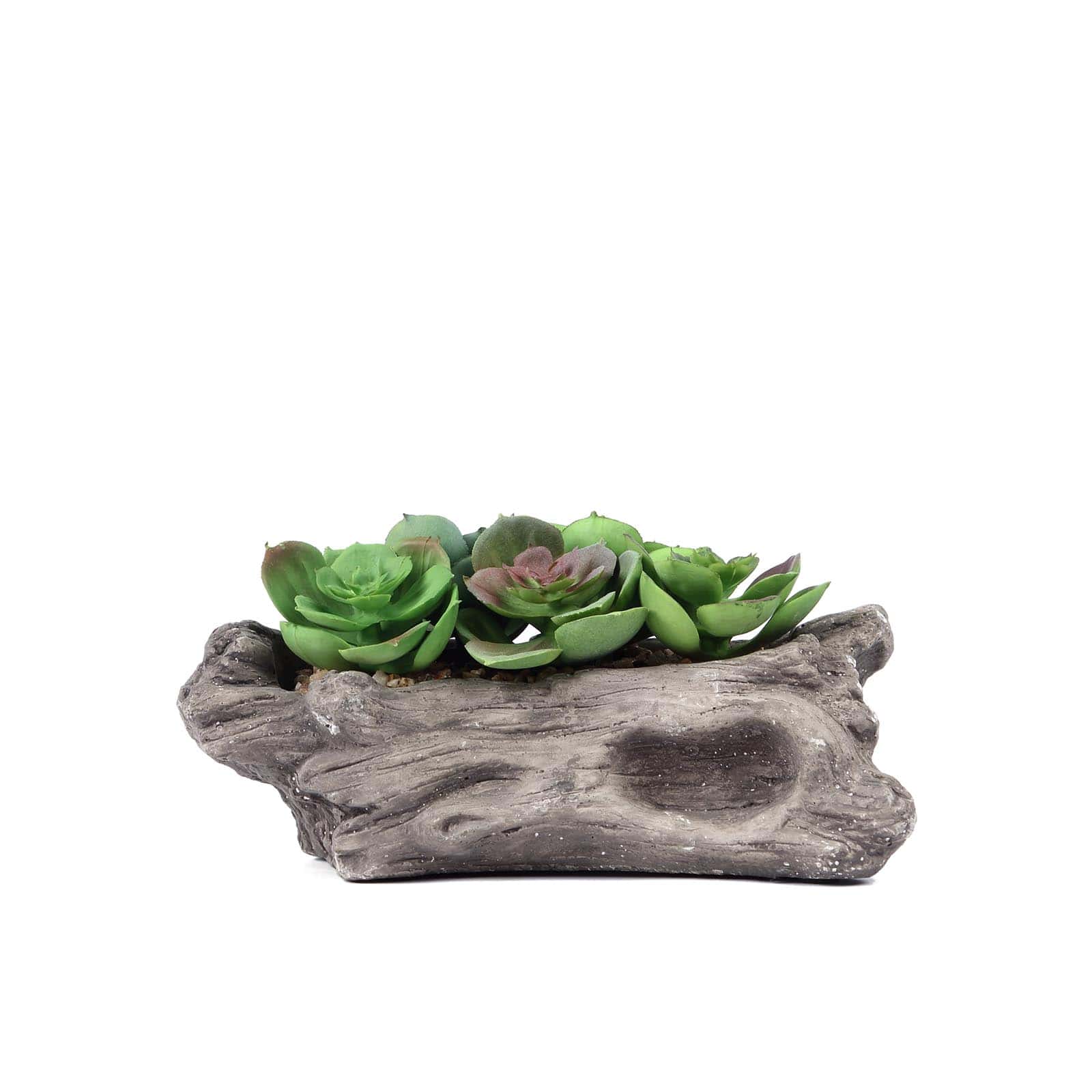 Perle Von Nurnberg Artificial Succulents Arrangements in 7" Log Planter - Lifelike Faux Plant for Stylish Home Bathroom Tabletop Indoor Outdoor Greenery Decor