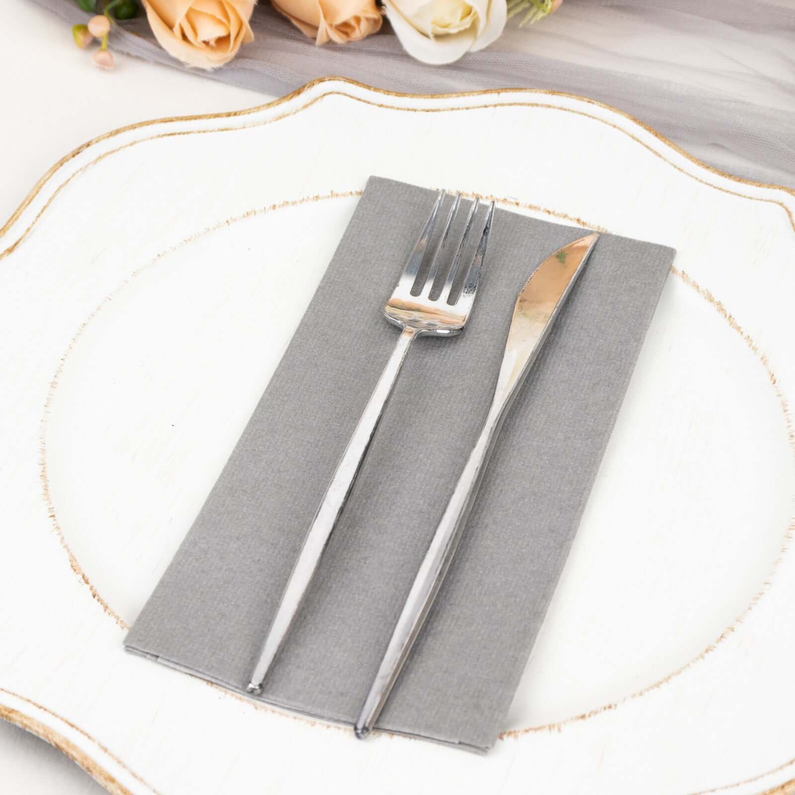 20-Pack Paper Linen-Like Napkins Silver - Disposable Hygienic Airlaid Guest Towels 8.5"x4"
