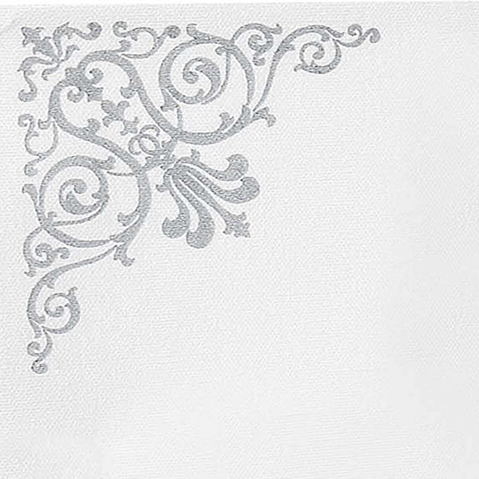 20 Pack Linen-Like Paper 5"x5" Napkins White - Silver Fleur Vintage Design - Classy Airlaid Cocktail Napkins for Events