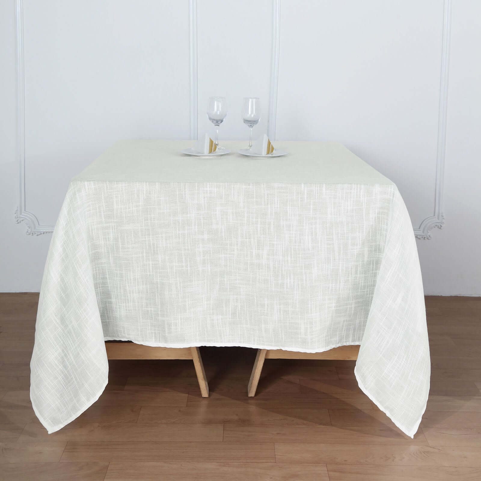 Linen 72"x72" Table Overlay Square Tablecloth White - Slubby Textured Wrinkle-Resistant Design for Stylish Occasions
