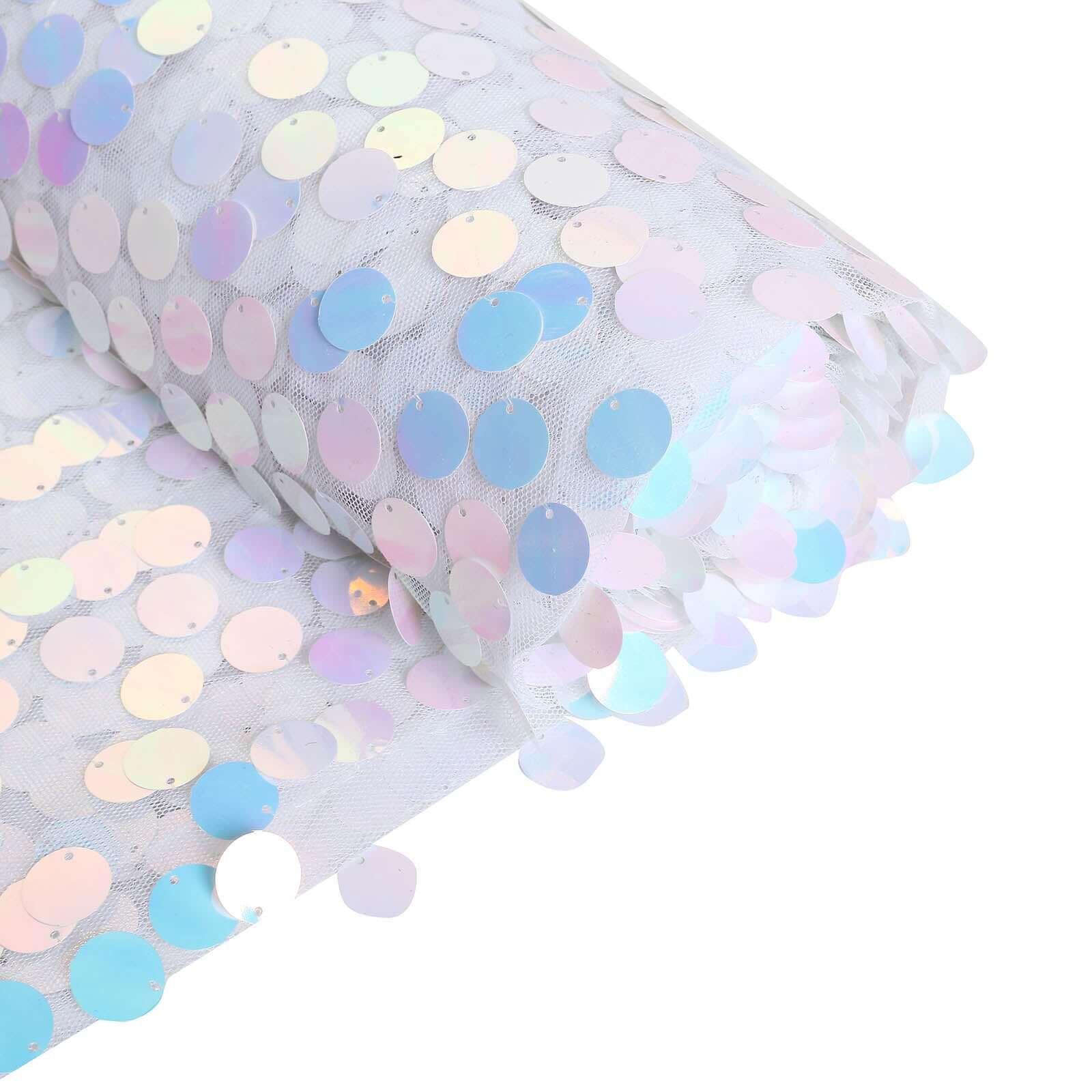 54"x4 Yards Iridescent Blue Big Payette Sequin Fabric Roll, Mesh Sequin DIY Craft Fabric Bolt
