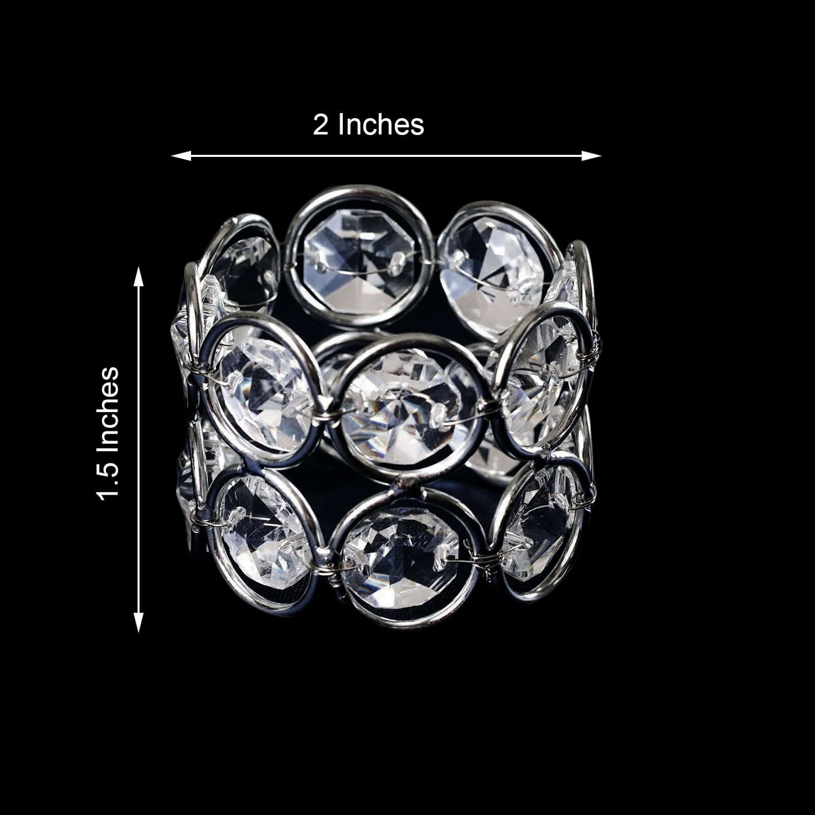 4 Pack Shiny Silver Acrylic Crystal Gem Beaded Napkin Rings