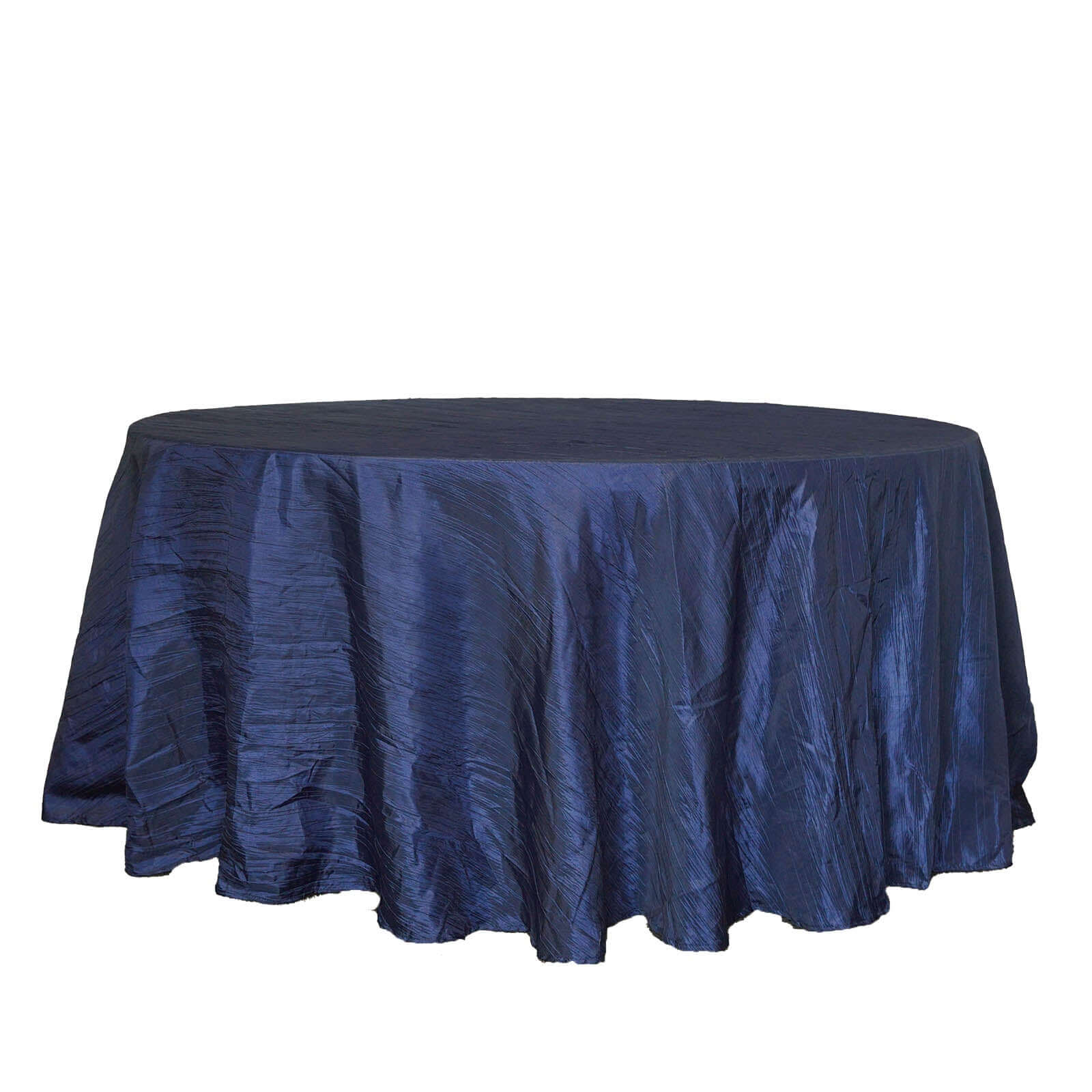 Taffeta 120" Round Tablecloth Navy Blue - Seamless Accordion Crinkle Table Cover