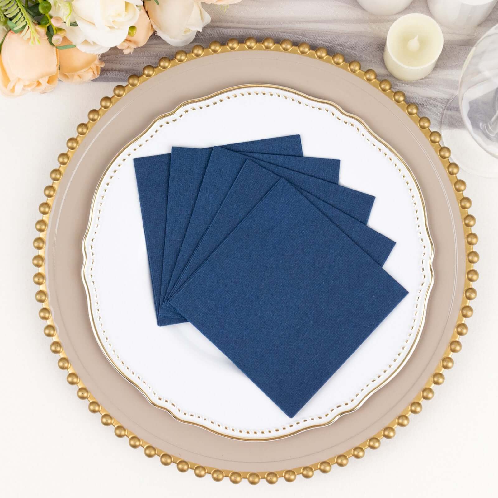 20-Pack Paper Linen-Like Cocktail Napkins Navy Blue - Disposable 5"x5" Airlaid Soft Napkins