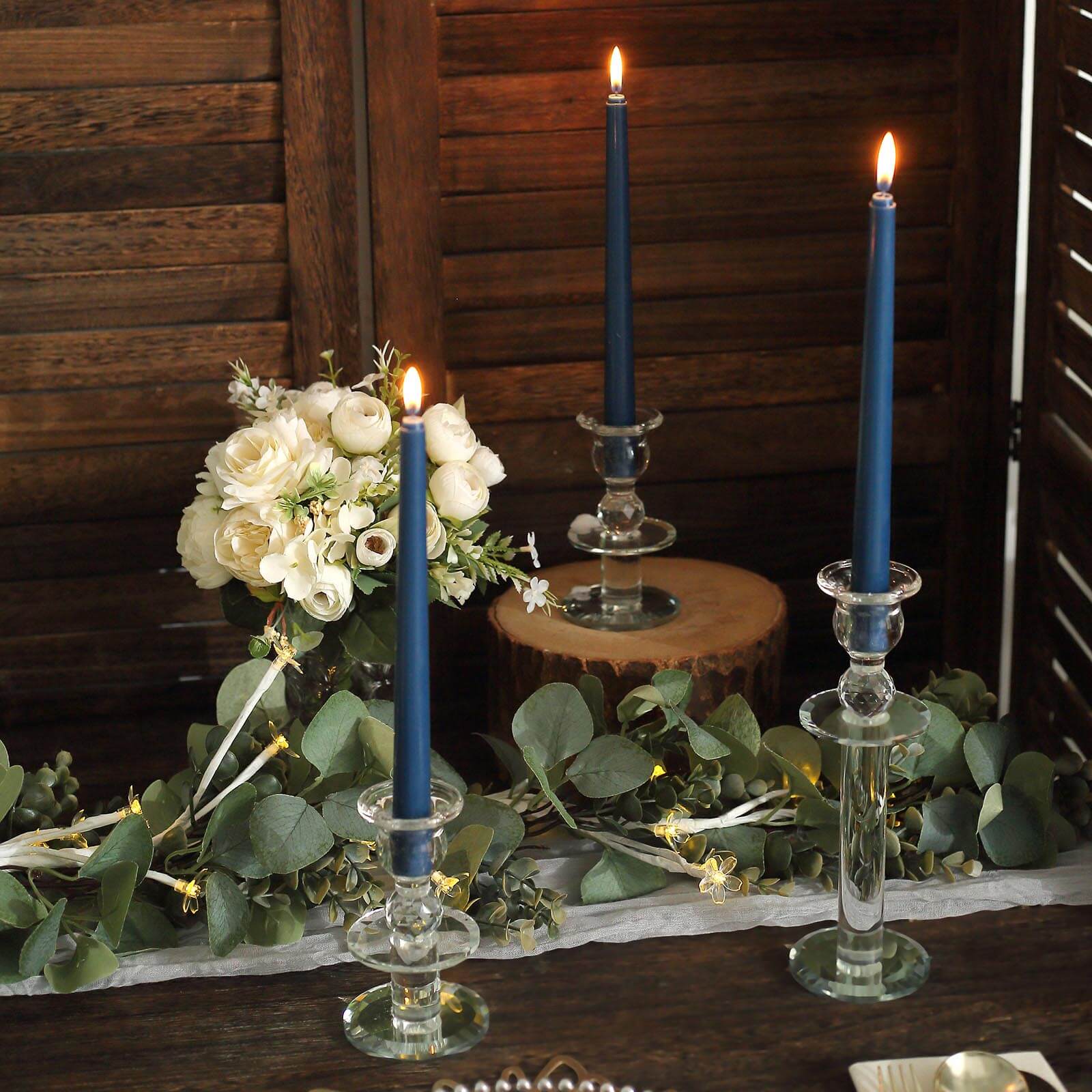 12-Pack Taper Candles Premium Wax Design Navy Blue - Unscented Candles for Upscale Settings 10"