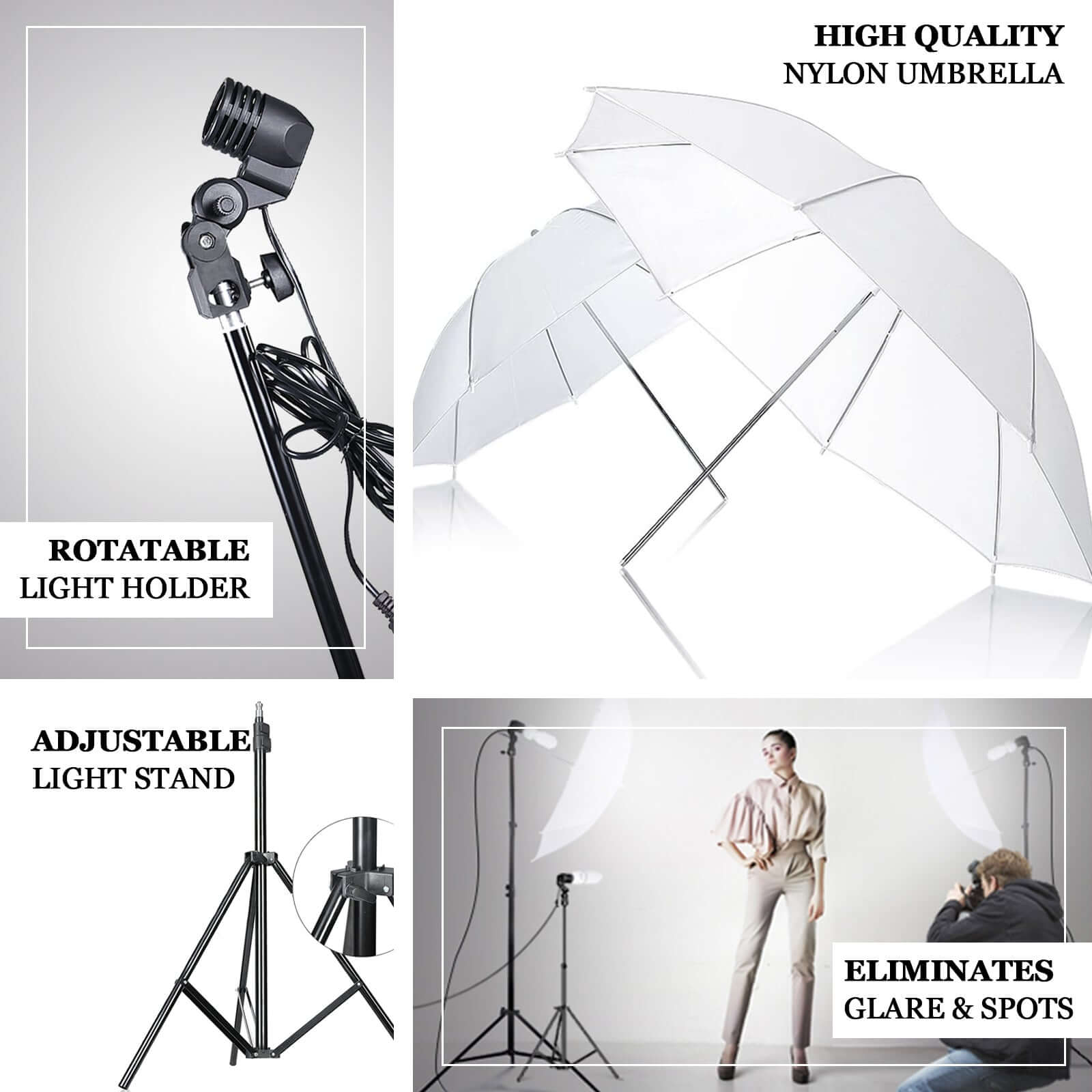 7ft Photo Studio 600W Day Light White Umbrella Continuous Lighting Kit