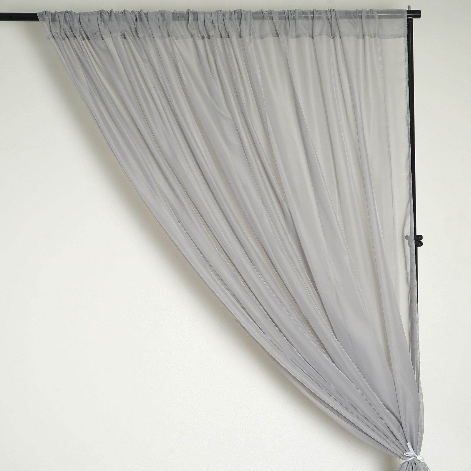 2 Pack Silver Sheer Chiffon Event Curtain Drapes, Durable Flame Resistant Premium Organza Backdrop Event Panels With Rod Pockets - 10ftx10ft