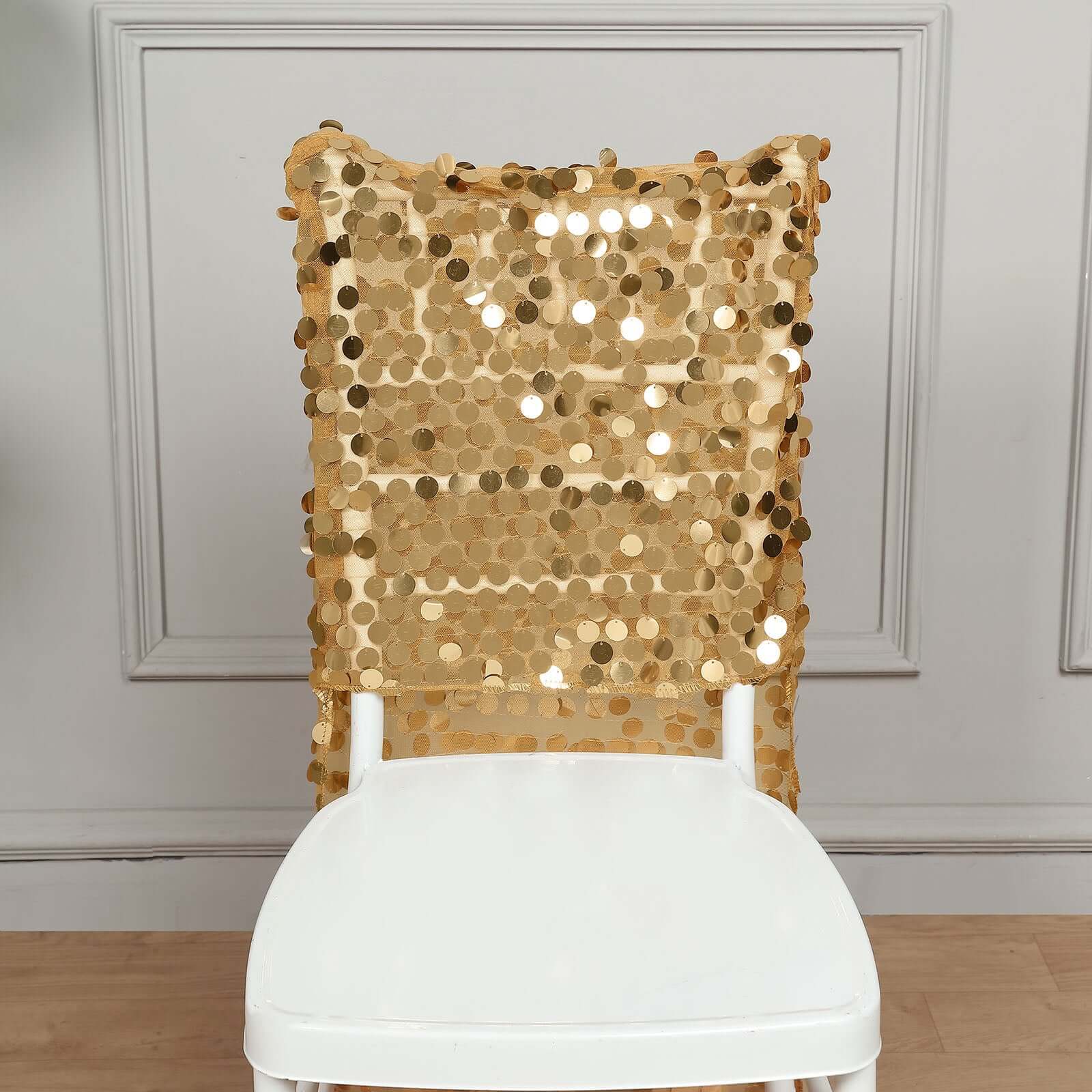 Sequin Chair Slipcover Big Payette Design for Chiavari Chairs Gold - Glittering Event Chair Back Cover