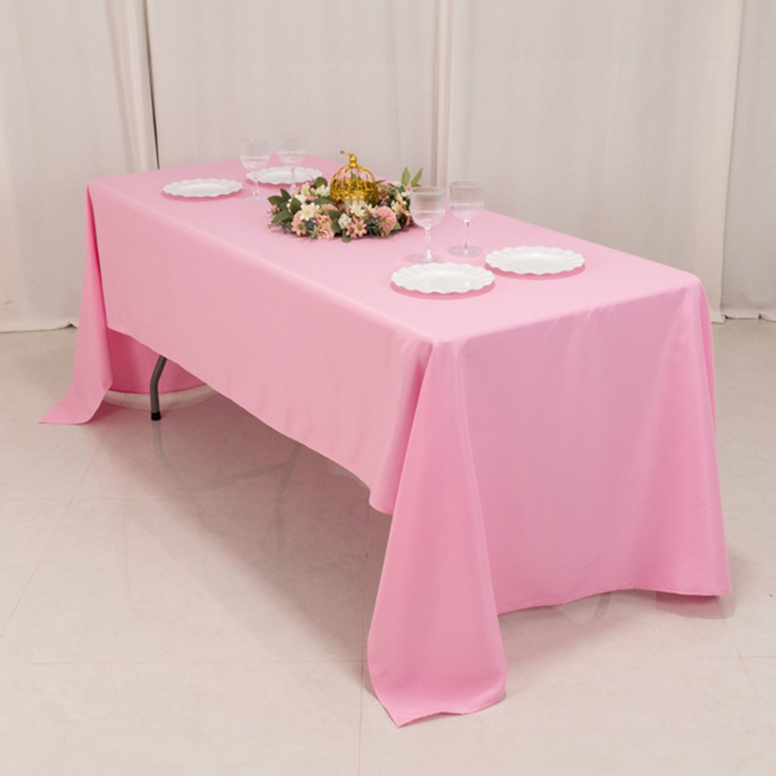 Premium Polyester 60"x126" Rectangle Tablecloth Pink - Stain-Resistant 220GSM Finish Table Cover