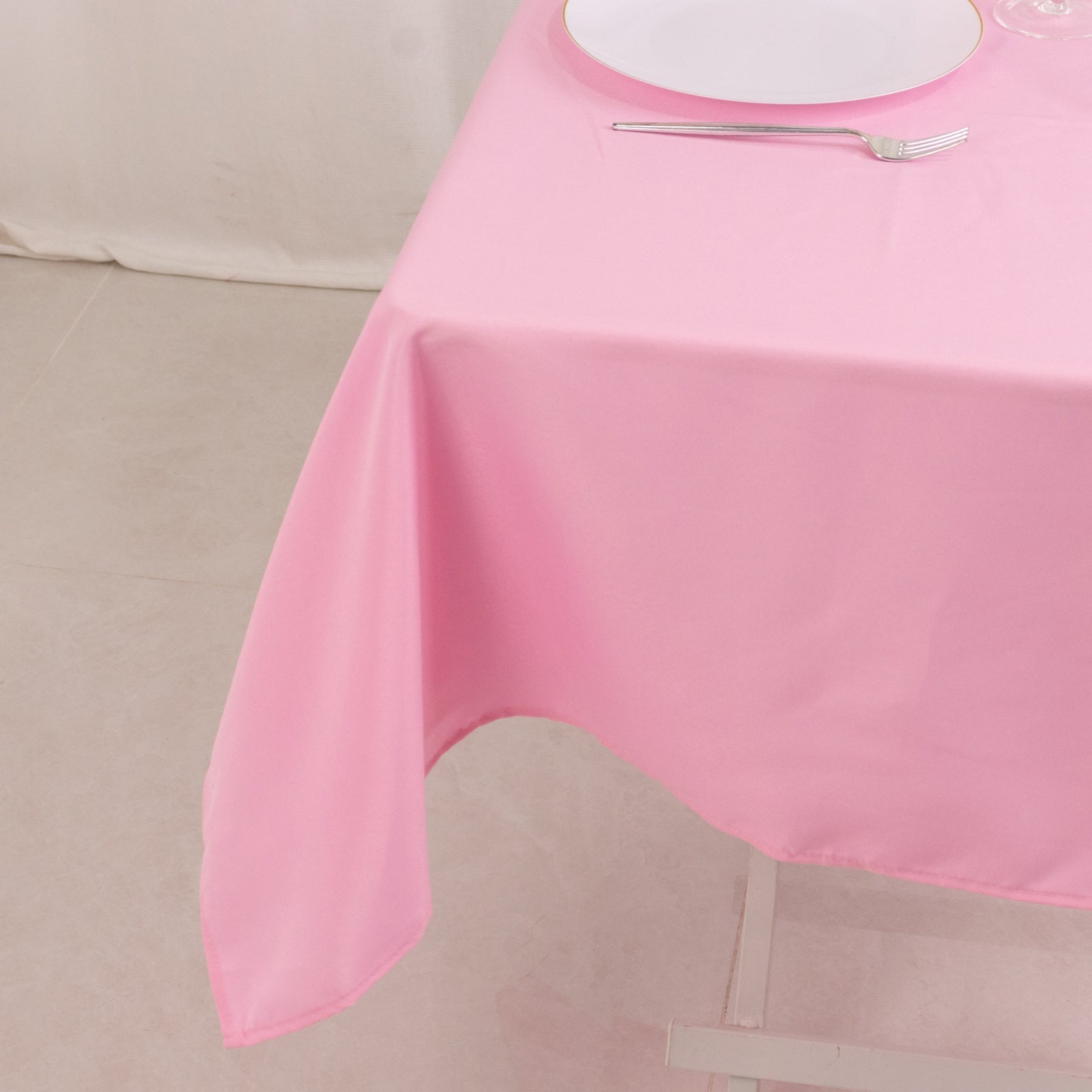 Premium Polyester 54"x54" Table Overlay Square Tablecloth Pink - Stain and Wrinkle-Resistant 220GSM Table Topper
