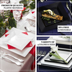 10-Pack Plastic Dinner Plates Glossy White Square with Wide Rim - Sturdy Disposable Party Plates 10"