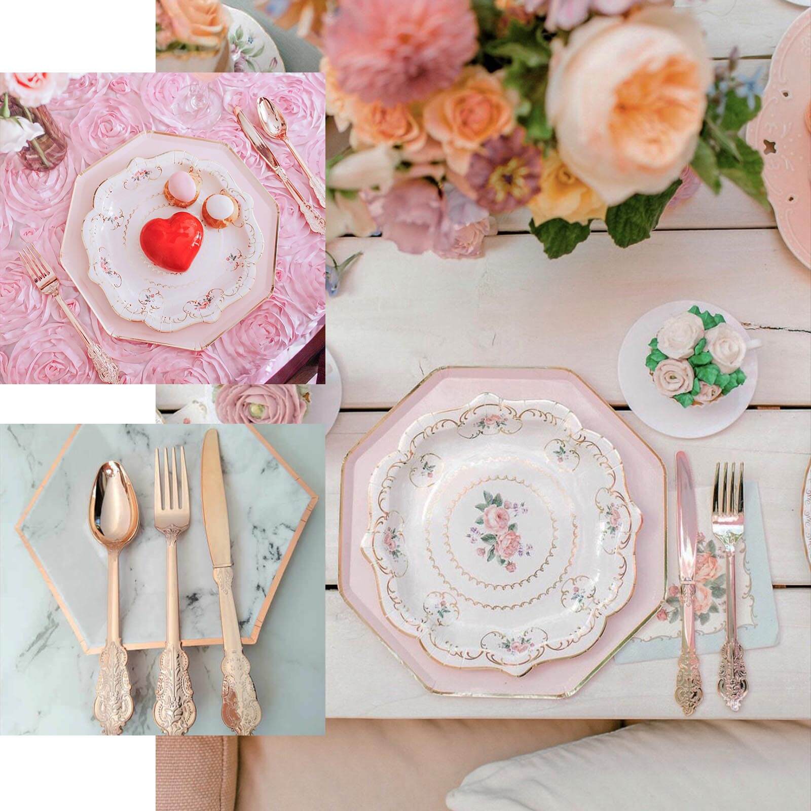 24 Pack Metallic Rose Gold 8" Baroque Style Heavy Duty Plastic Forks