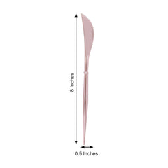 24-Pack Plastic Knives Modern Flatware Rose Gold - Premium Heavy Duty Disposable Silverware 8"