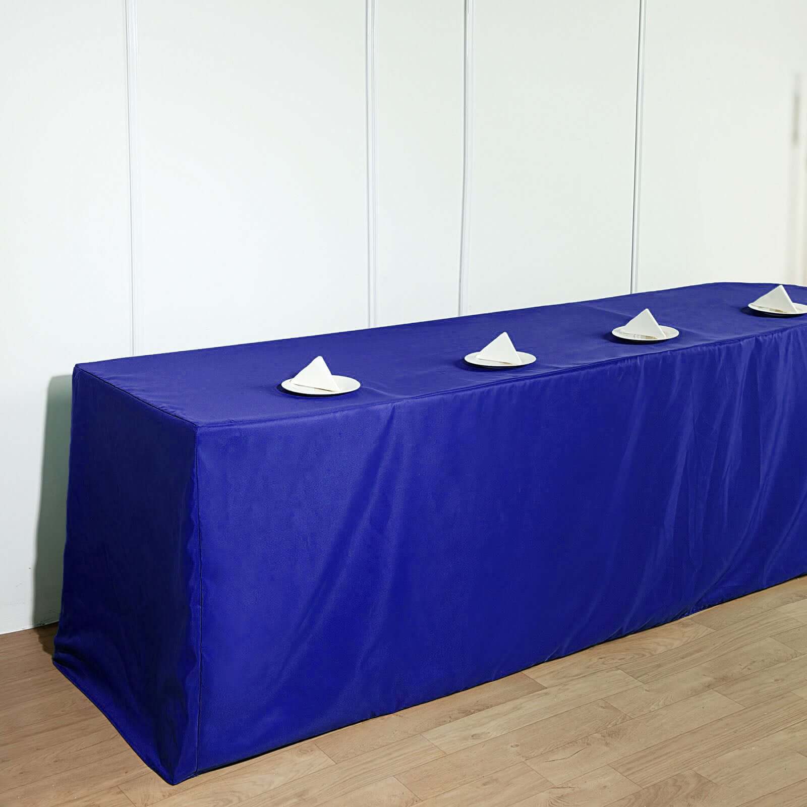 Fitted Polyester 96"x30" Rectangle Tablecloth Royal Blue - Durable and Easy to Maintain Table Cover