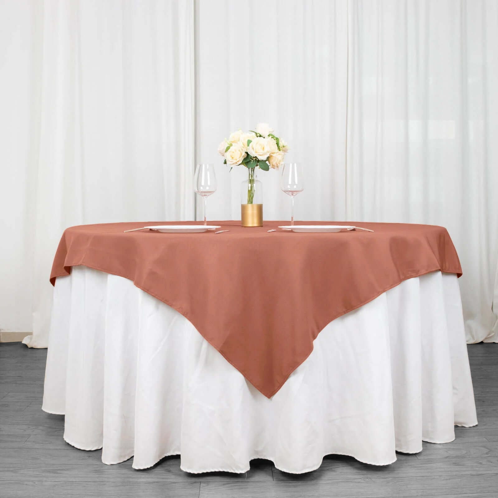 Premium Polyester 70"x70" Table Overlay Square Tablecloth Terracotta (Rust) 220GSM Wrinkle-Resistant Table Cover