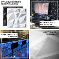 12 Pack 20"x20" Matte Black 3D Texture PVC Diamond Design Wall Tiles, Stick On Waterproof Wall Panels