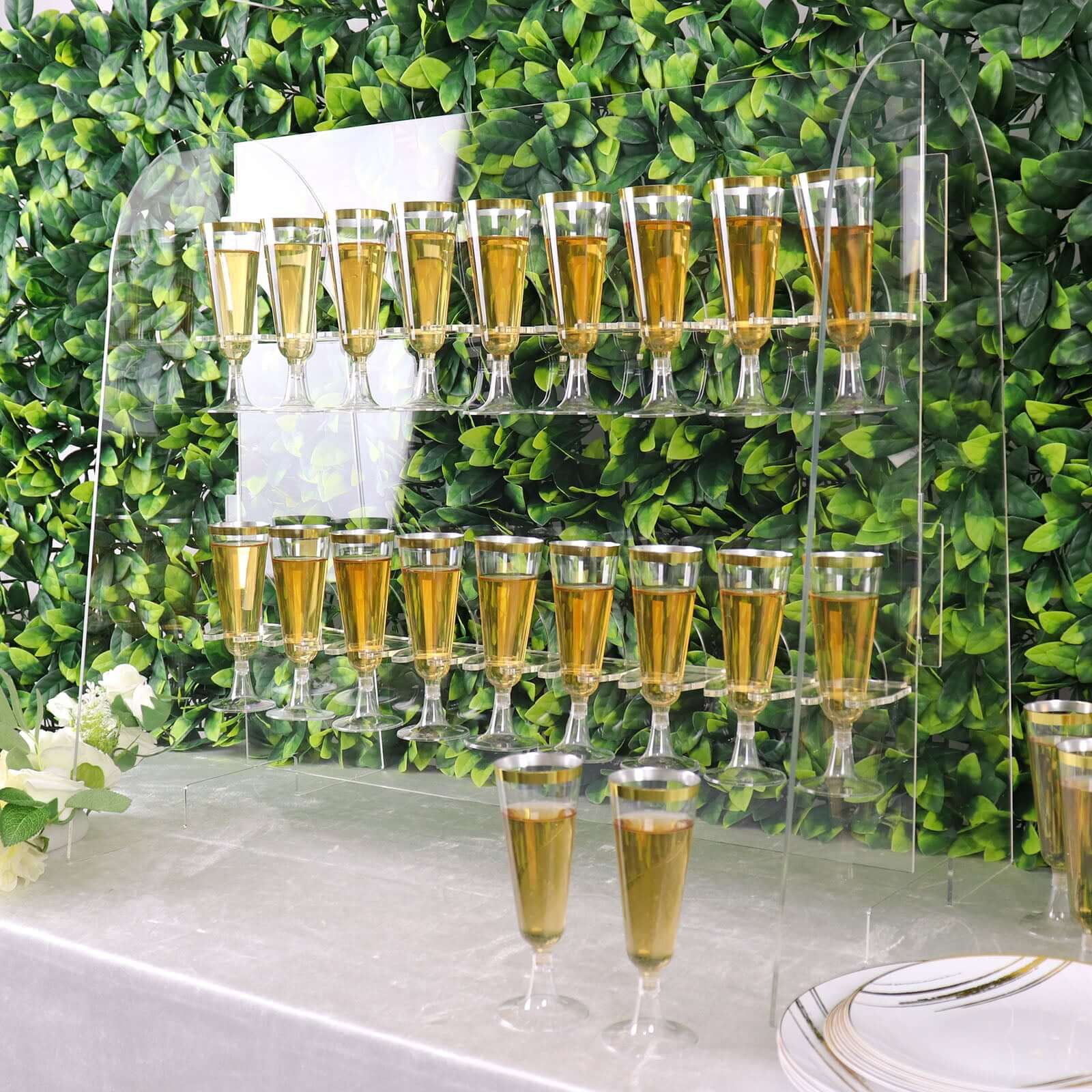 2-Tier Acrylic Champagne Glass Holder Display Stand Table Top Clear - Modern Stemware Rack Cocktail Drink Holder with 18 Hooks for Events & DIY Bars 25"