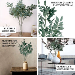 2 Bushes 42" Tall Light Green Artificial Silk Beech Leaf Branches, Faux Plant Stem Vase Fillers