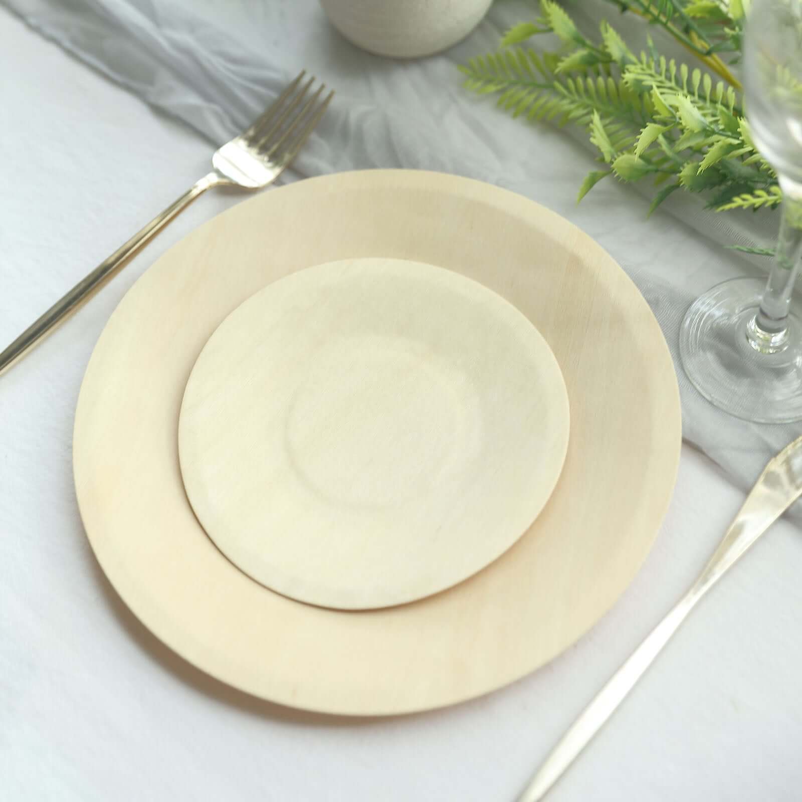25-Pack Birchwood 6" Round Dessert, Appetizer Plates - Natural Eco Friendly Wooden Disposable Plates for Farmhouse-Style Events, Parties & Gatherings