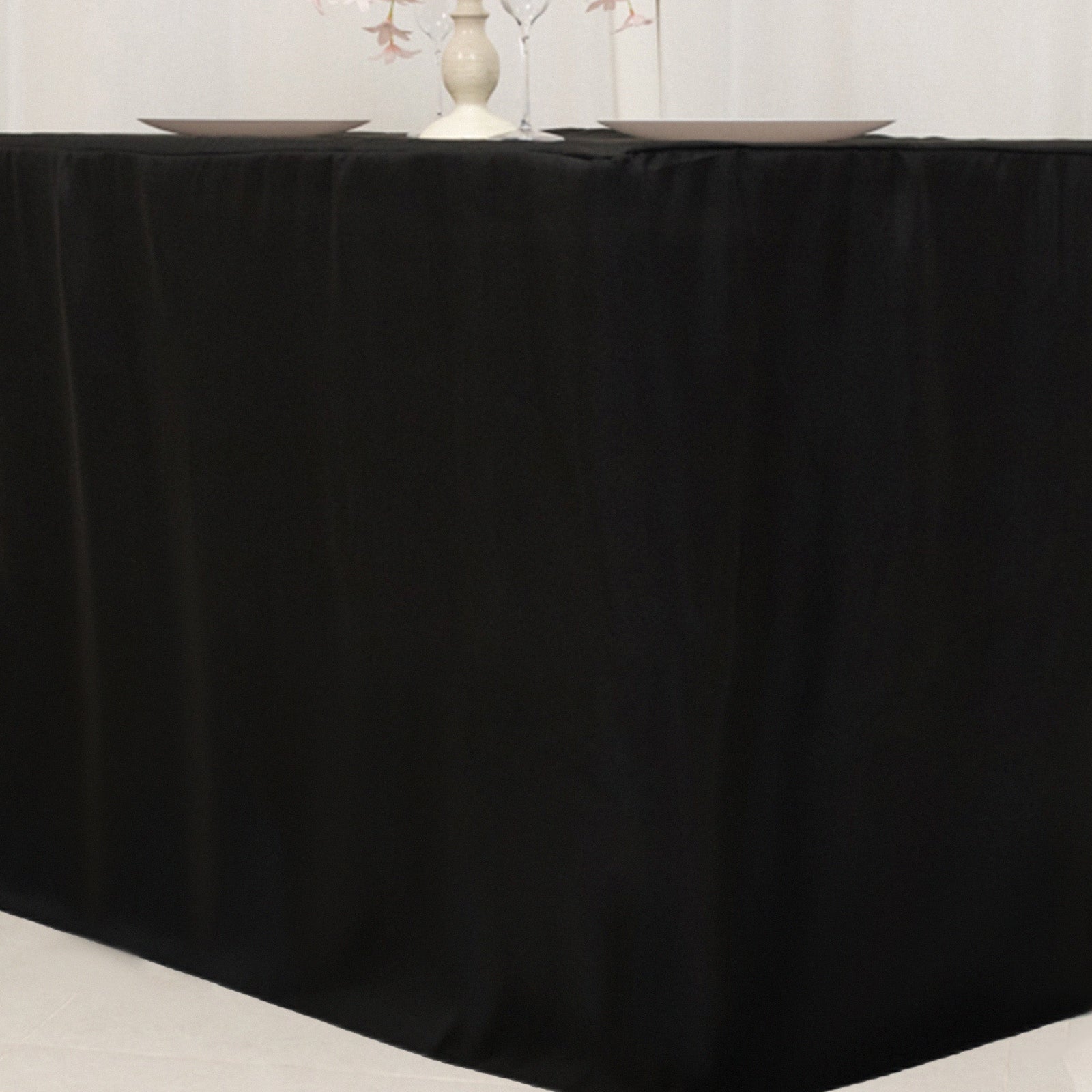 Fitted Polyester 48"x24"x42" Rectangle Tablecloth Black - Snug Fit for Elevated Tables