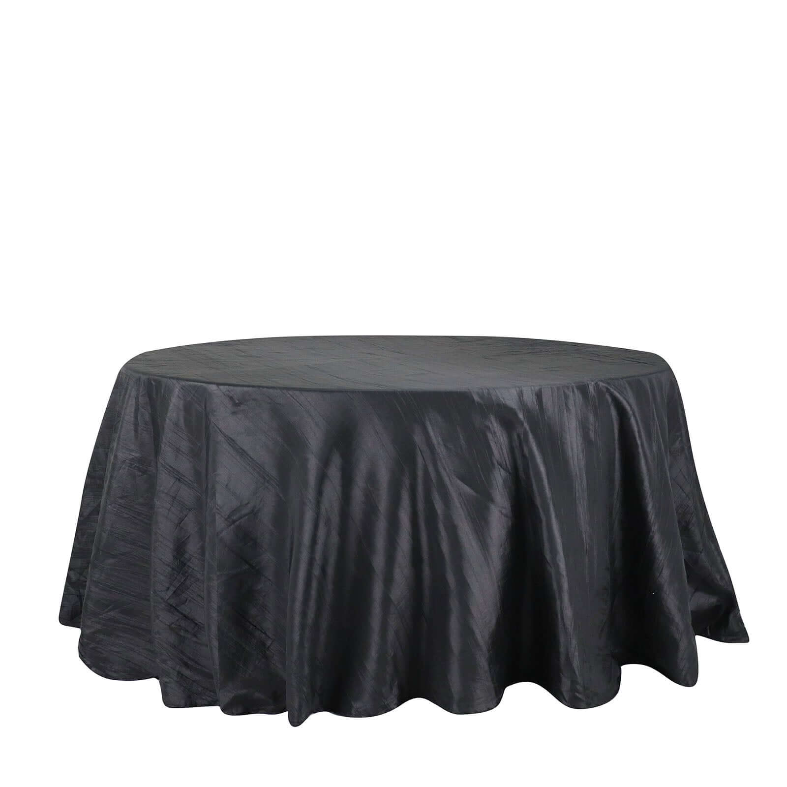 Taffeta 132" Round Tablecloth Black - Seamless Accordion Crinkle Design for Exquisite Occasions