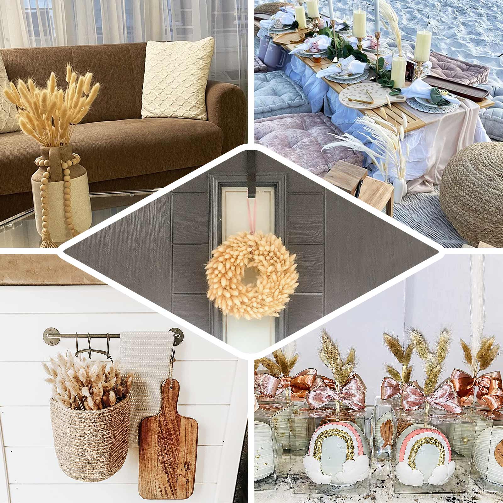 50-Pack Dried Bunny Tail Grass Natural White - Rustic Chic Lagurus Ovatus Rabbit Tail Ornamental Grass for Modern Farmhouse Decor Event Styling & Floral Displays 15"