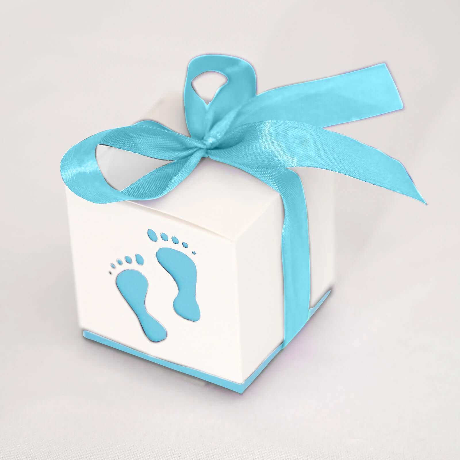 25 Pack 2" Light Blue Footprint Baby Shower Party Favor Candy Gift Boxes