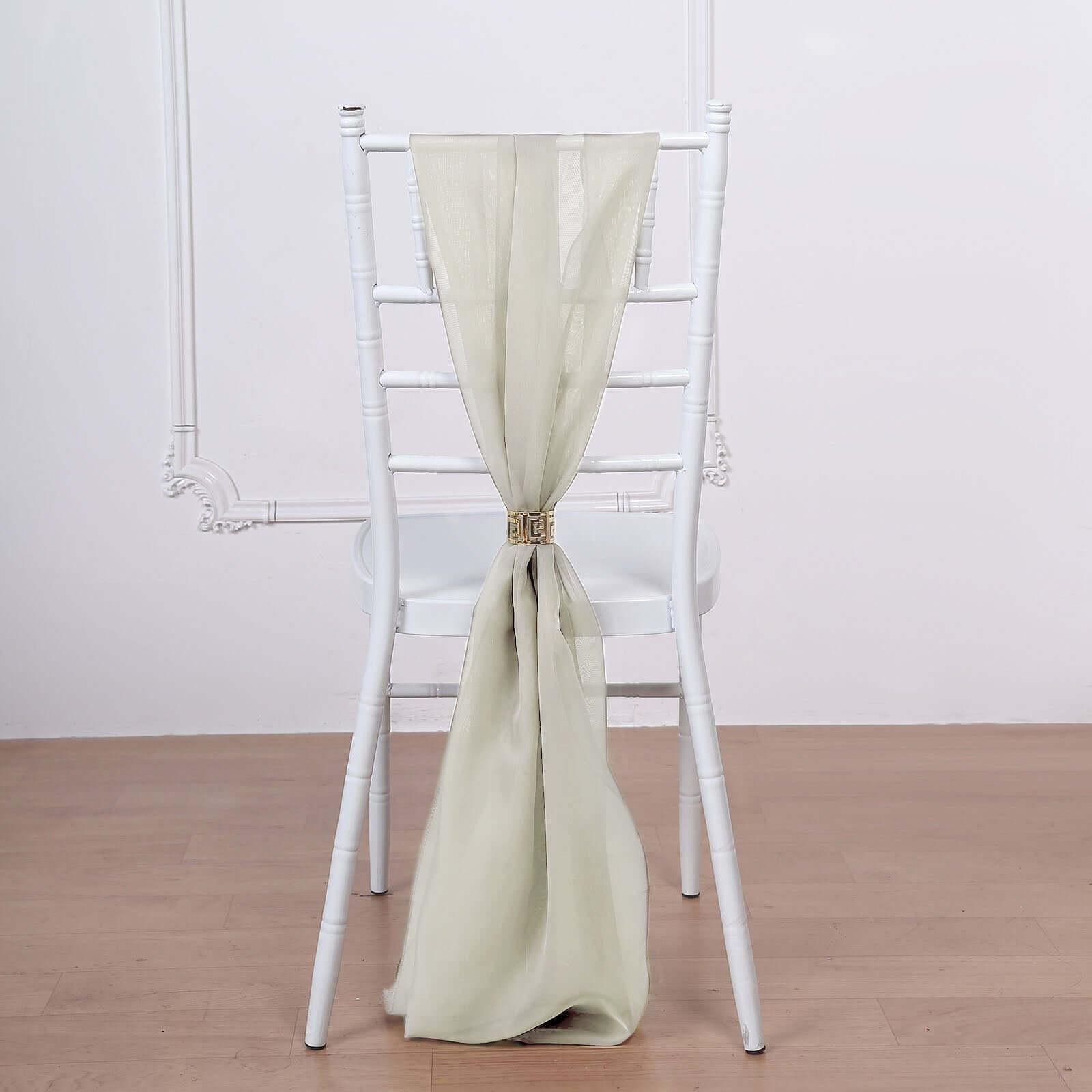 5 Pack Premium Chiffon Chair Sashes Beige - Soft & Lightweight Designer Chair Bows 22"x78"