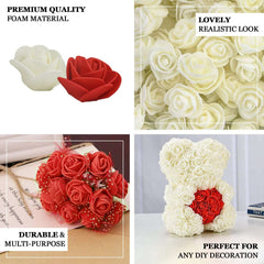 48 Roses 1" Turquoise Real Touch Artificial DIY Foam Rose Flowers With Stem, Craft Rose Buds