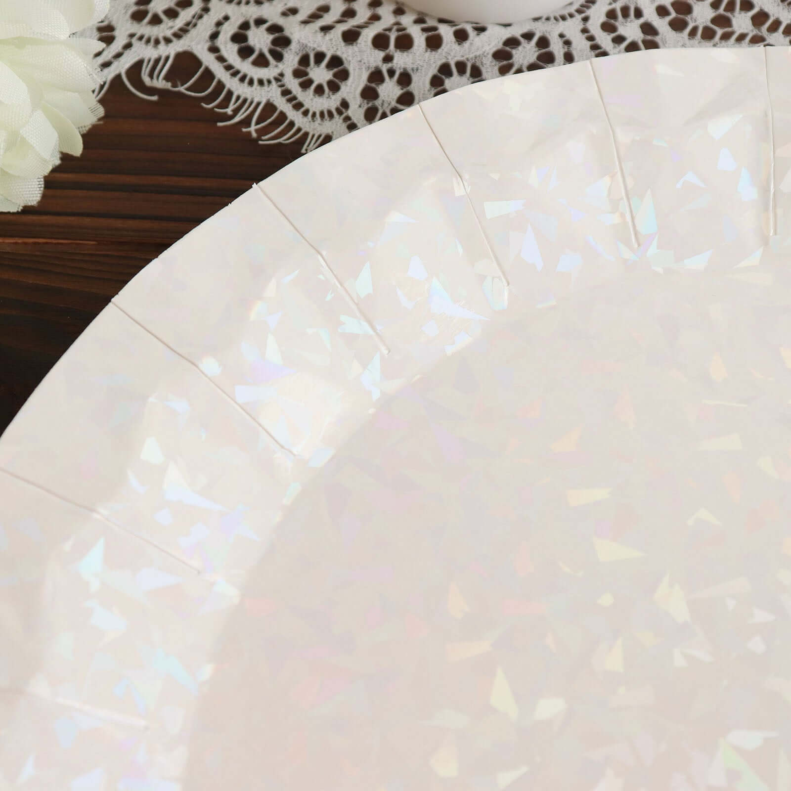 25-Pack Paper 12" Round Charger Plates in Iridescent with Geometric Prism Design - Disposable 400GSM Serving Trays