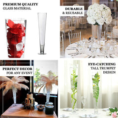 12-Pack Glass Trumpet Vases Clear - Durable Design for Upscale Event Displays 20"