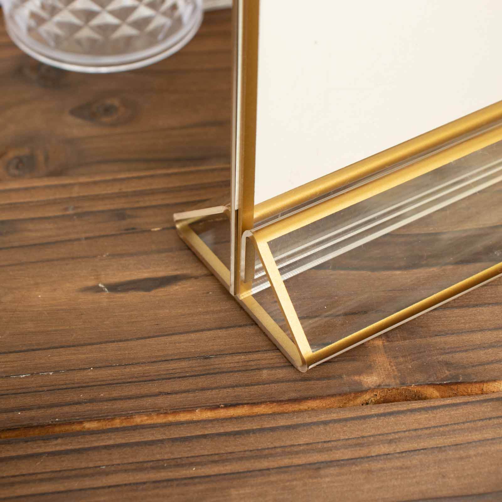 6-Pack Gold Frame Acrylic Table Sign Holders Double-Sided Display for Numbers and Menus - Perfect for Weddings 5"x9"