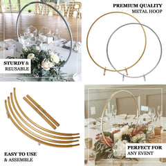 28" Silver Metal Round Hoop Wedding Centerpiece, Self Standing Table Floral Wreath Frame