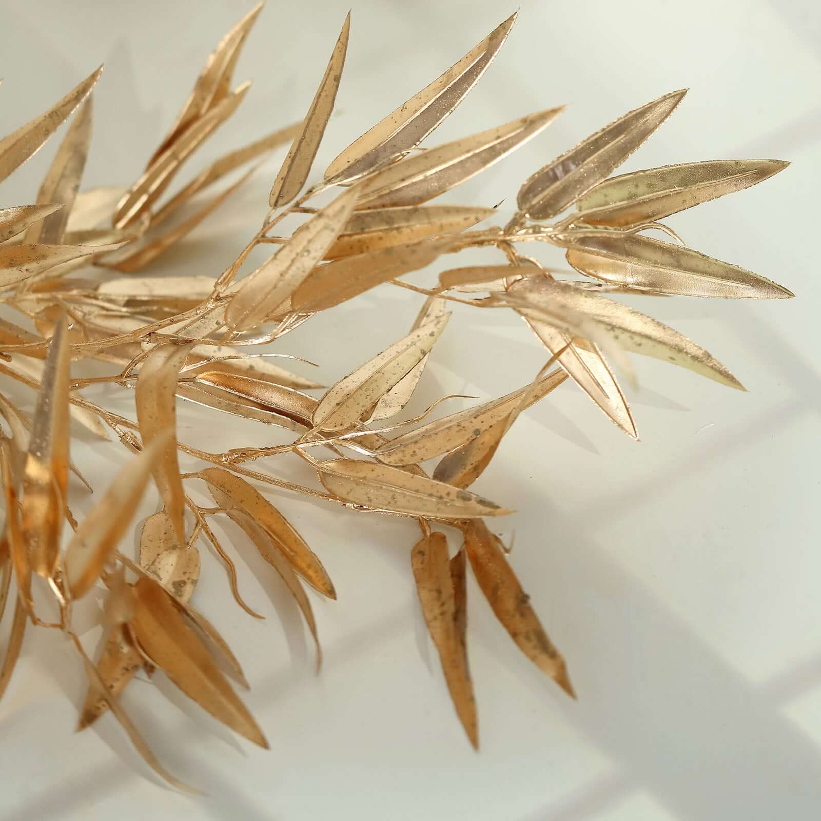 2-Pack Artificial Metallic Bamboo Leaf Branches Gold - Shiny Faux Plant Stems Vase Filler Floral Arrangement Centerpiece Decor 33"